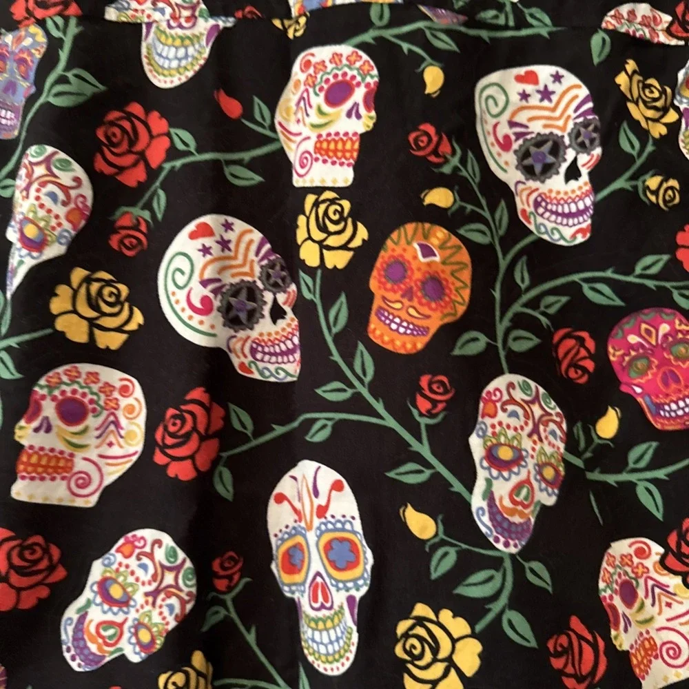 David Carey Originals Mens LG Dia De Los Muertos Sugar Skulls Button Up Shirt